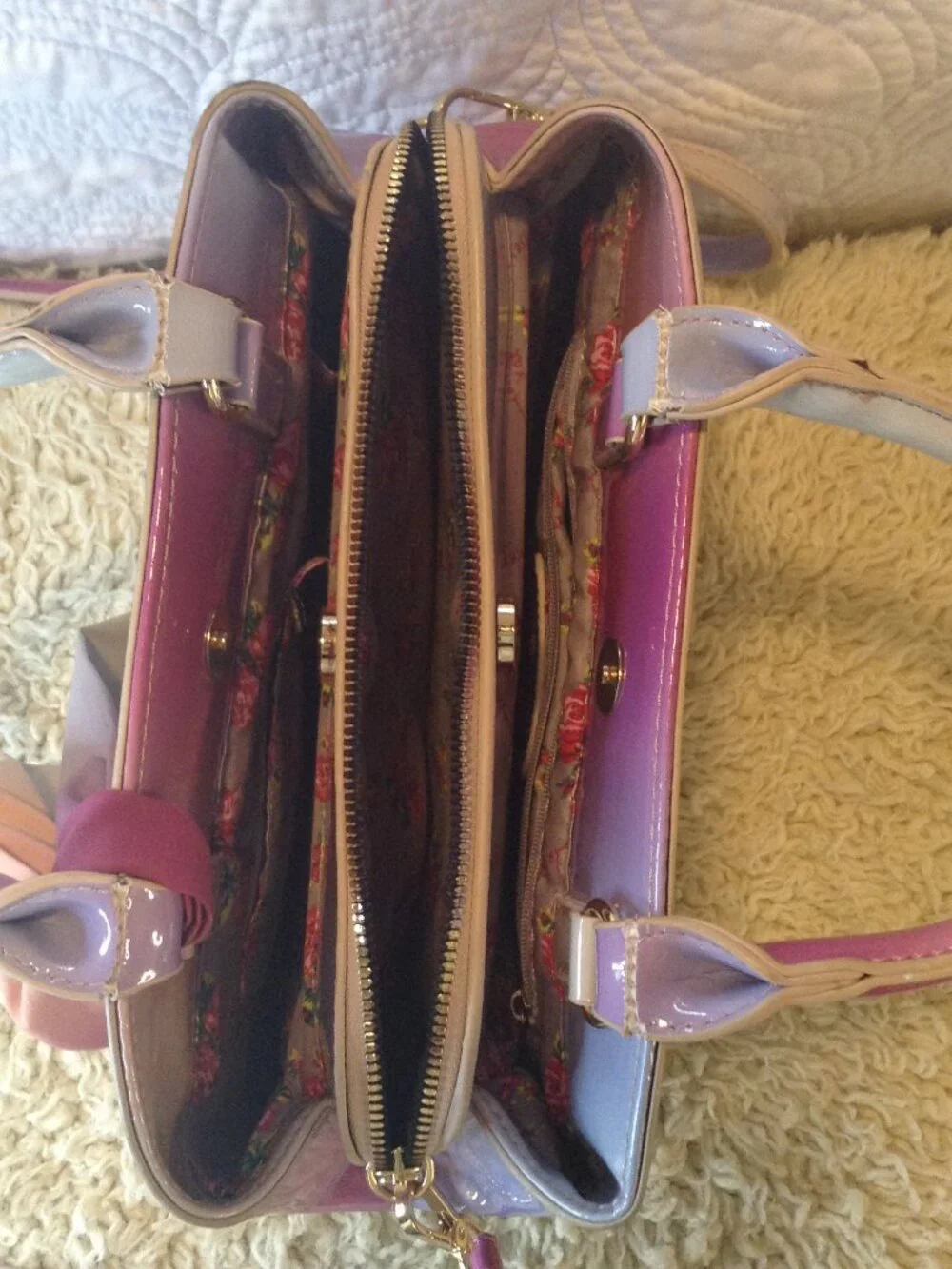 VTG 90's Betsey Johnson Gigi 3 Ombre Patent Satchel Y2K Unique Chic Retro Classy